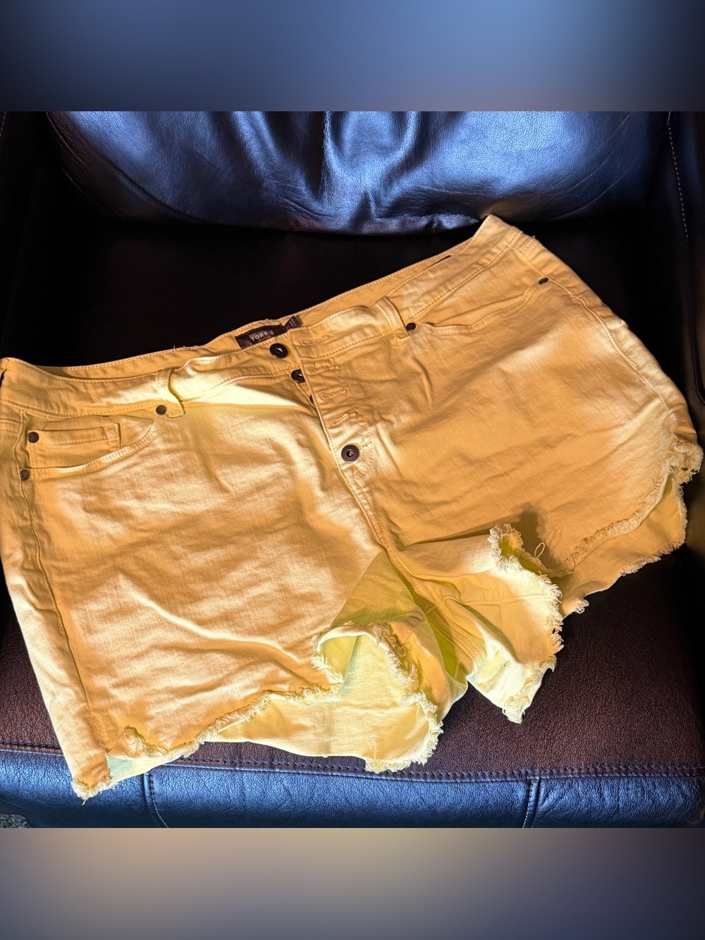 torrid Sunlit/Neon Yellow Frayed Hem Button-Up Denim Shorts